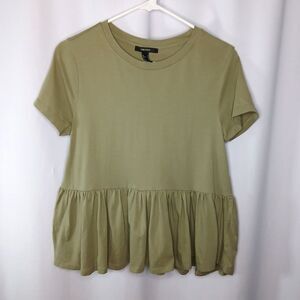 Forever 21 Ruffle T-Shirt Short Sleeve Cotton Crewneck Green Tee Top Womens Med
